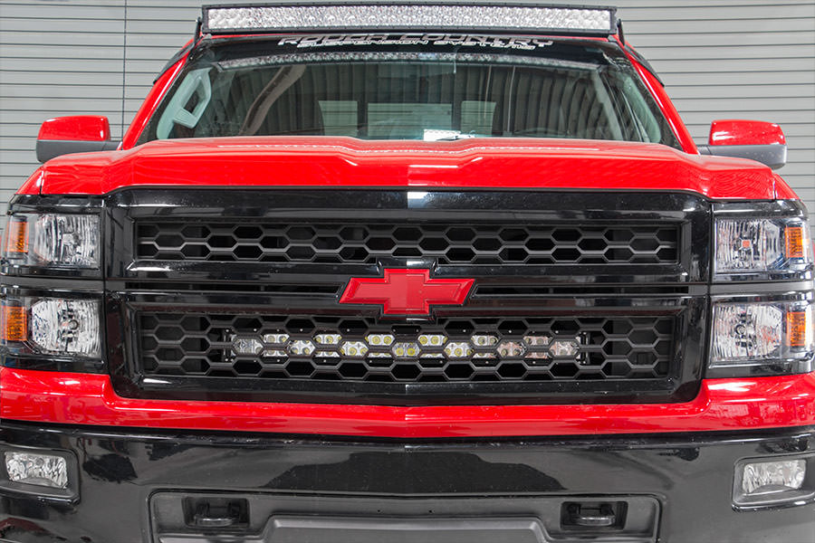 LED Light Kit Behind Grille Mount 30 Inch Black Dual Row White DRL Chevy Silverado 1500 (14-15) Rough Country-4