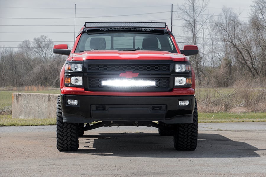 LED Light Kit Behind Grille Mount 30 Inch Black Dual Row White DRL Chevy Silverado 1500 (14-15) Rough Country-5