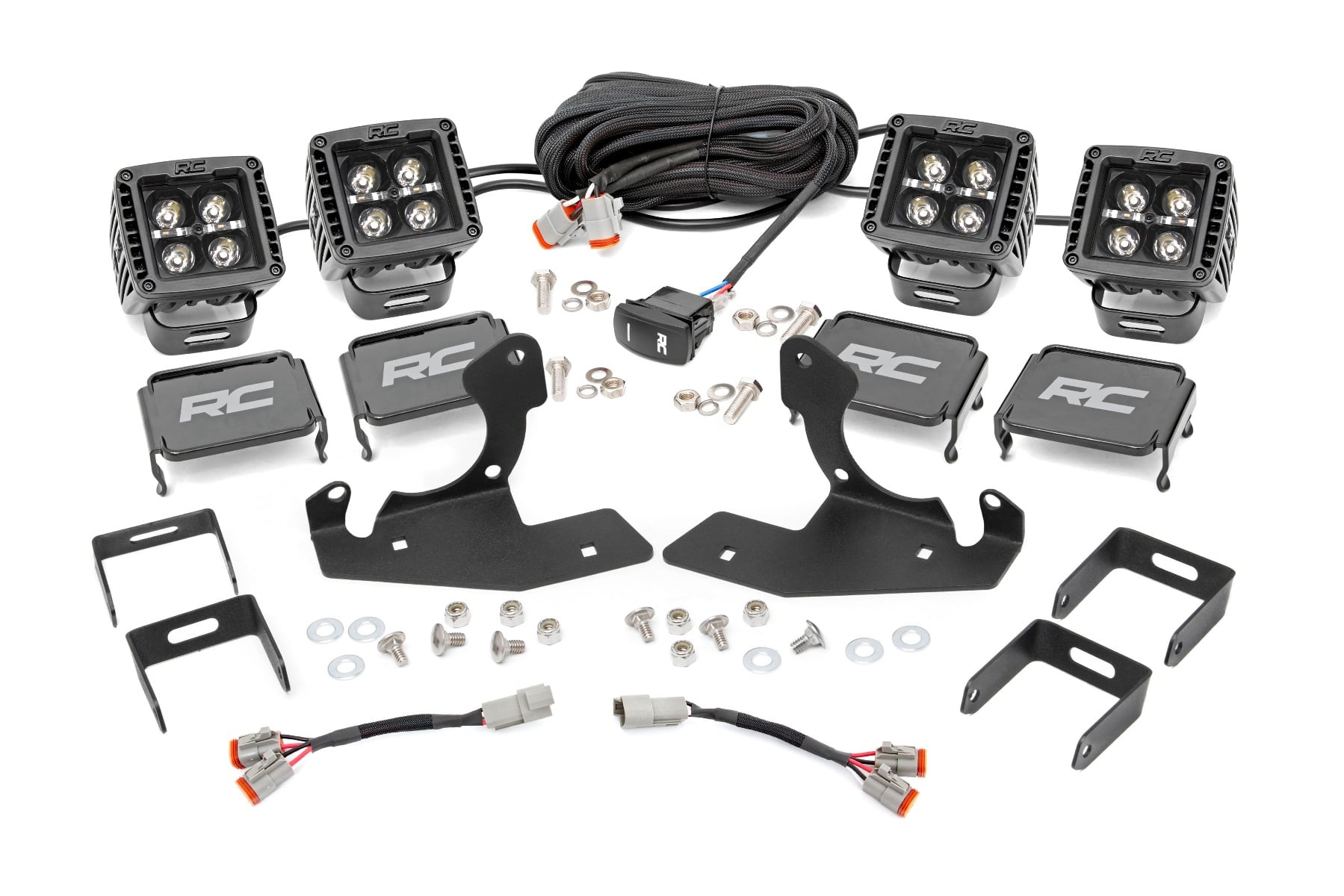 LED Light Kit Fog Mount 2 Inch Black Pair White DRL Chevy Silverado 2500 HD/3500 HD (11-14) Rough Country