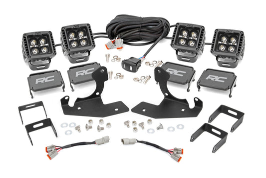 LED Light Kit Fog Mount 2 Inch Black Pair White DRL Chevy Silverado 2500 HD/3500 HD (11-14) Rough Country