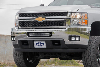 LED Light Kit Fog Mount 2 Inch Black Pair Amber DRL Chevy Silverado 2500 HD/3500 HD (11-14) Rough Country-2