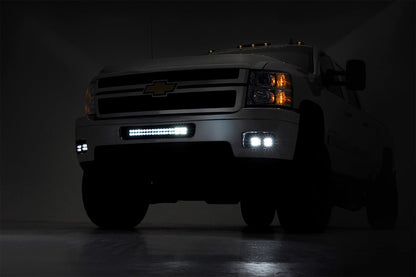 LED Light Kit Fog Mount 2 Inch Black Pair White DRL Chevy Silverado 2500 HD/3500 HD (11-14) Rough Country-1