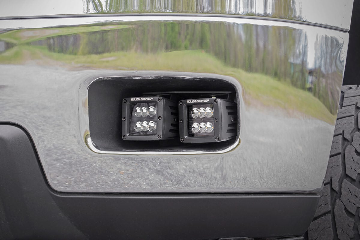 LED Light Kit Fog Mount 2 Inch Black Pair White DRL Chevy Silverado 2500 HD/3500 HD (11-14) Rough Country-4