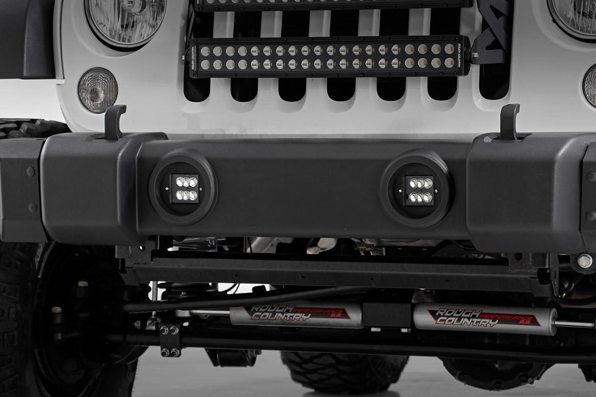 LED Light Kit Fog Mount 2 Inch Black Pair Jeep Wrangler JK/Wrangler Unlimited (10-18) Rough Country-1