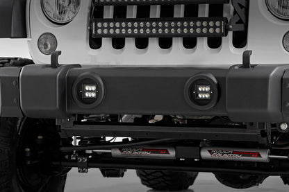 LED Light Kit Fog Mount 2 Inch Black Pair Jeep Wrangler JK/Wrangler Unlimited (10-18) Rough Country-1