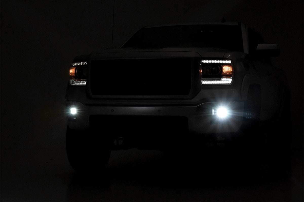 LED Light Kit Fog Mount 2 Inch Black Pair GMC Sierra 1500 2WD/4WD (14-15) Rough Country-2