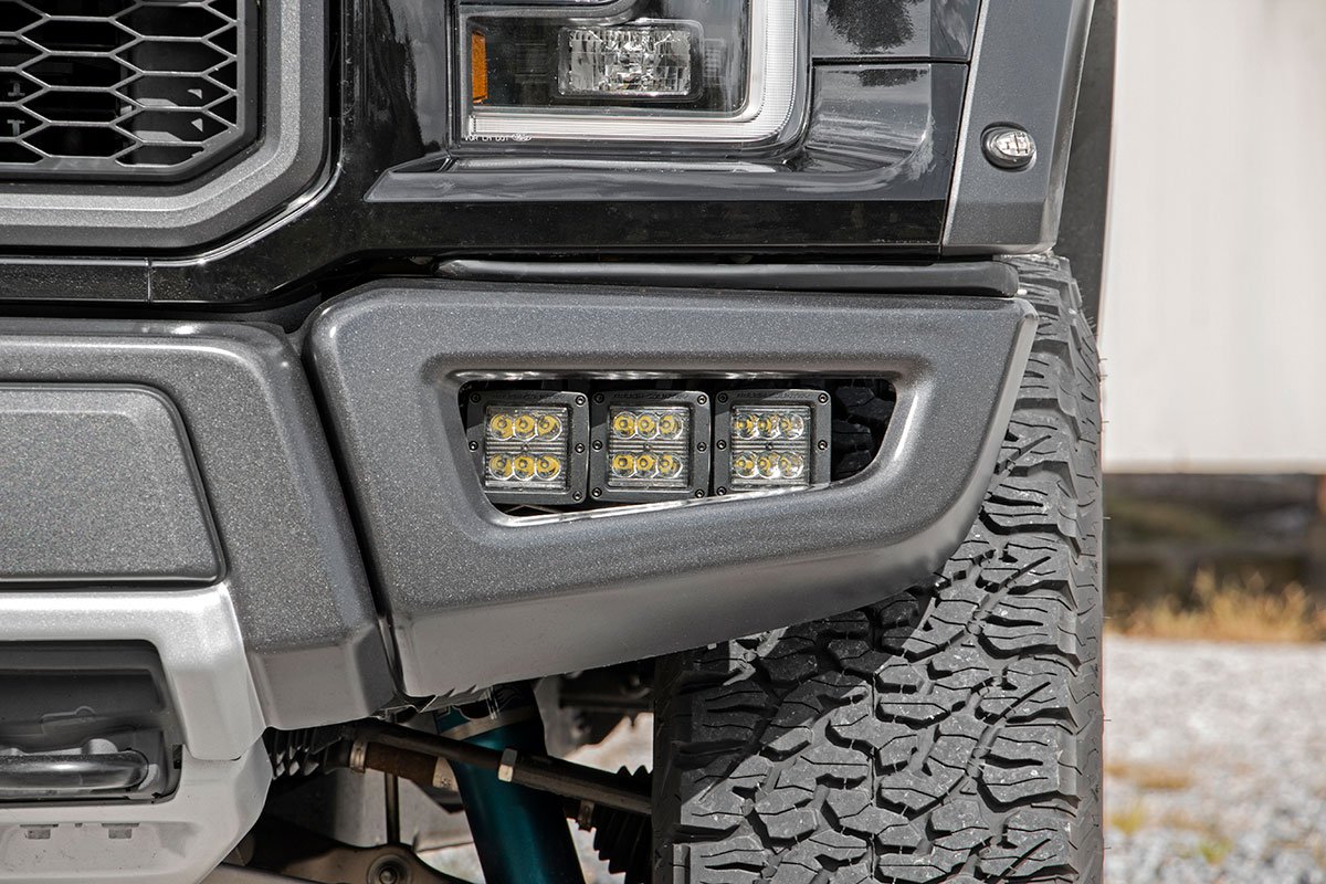 Rough Country Ford Triple LED Fog Light Kit Black Series 17-19 F-150 Raptor Rough Country