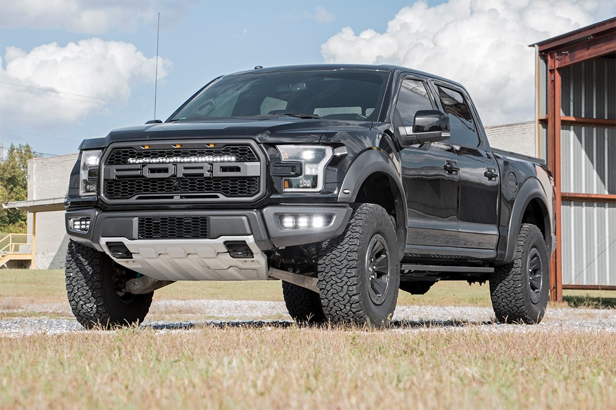 Rough Country Ford Triple LED Fog Light Kit Black Series 17-19 F-150 Raptor Rough Country