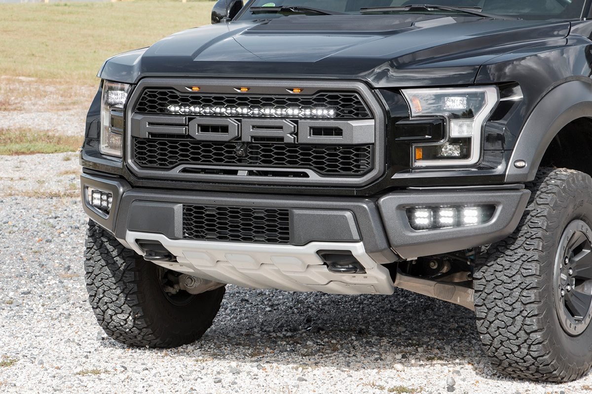 LED Light Kit Grille Mount 30 Inch Black Single Row White DRL Ford Raptor (17-20) Rough Country-1