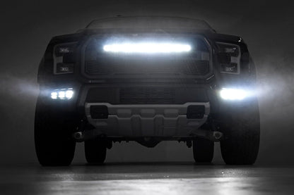 LED Light Kit Grille Mount 30 Inch Black Single Row Ford Raptor 4WD (17-20) Rough Country-4