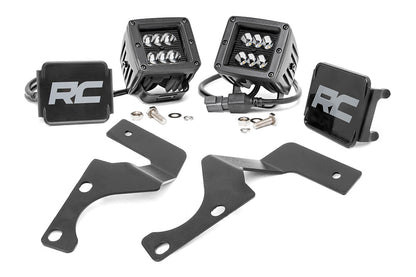 LED Light Kit Ditch Mount 2 Inch Black Spot Pair Toyota 4Runner (10-24) Rough Country