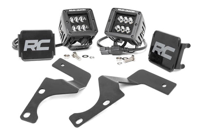 LED Light Kit Ditch Mount 2 Inch Black Flood Pair Toyota 4Runner (10-24) Rough Country