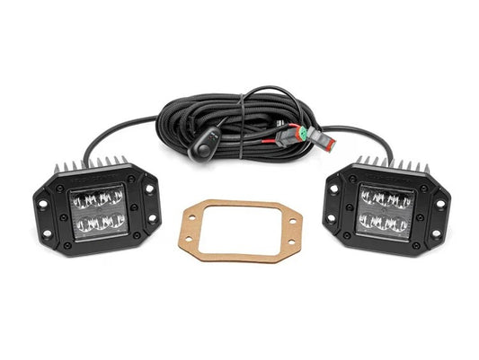 Rough Country 2 Inch Square Flush Mount Cree LED Lights Pair Black Series Rough Country