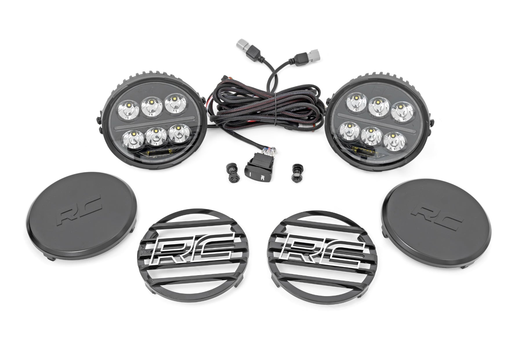 Black Series Halo LED Light Pair White/Amber DRL 6.5 Inch Round Rough Country