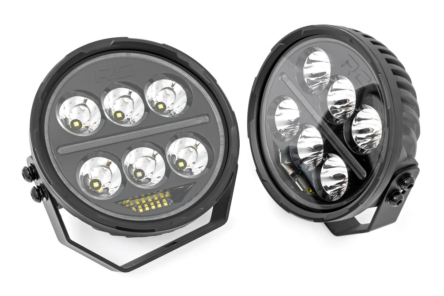 Black Series Halo LED Light Pair White/Amber DRL 6.5 Inch Round Rough Country-2