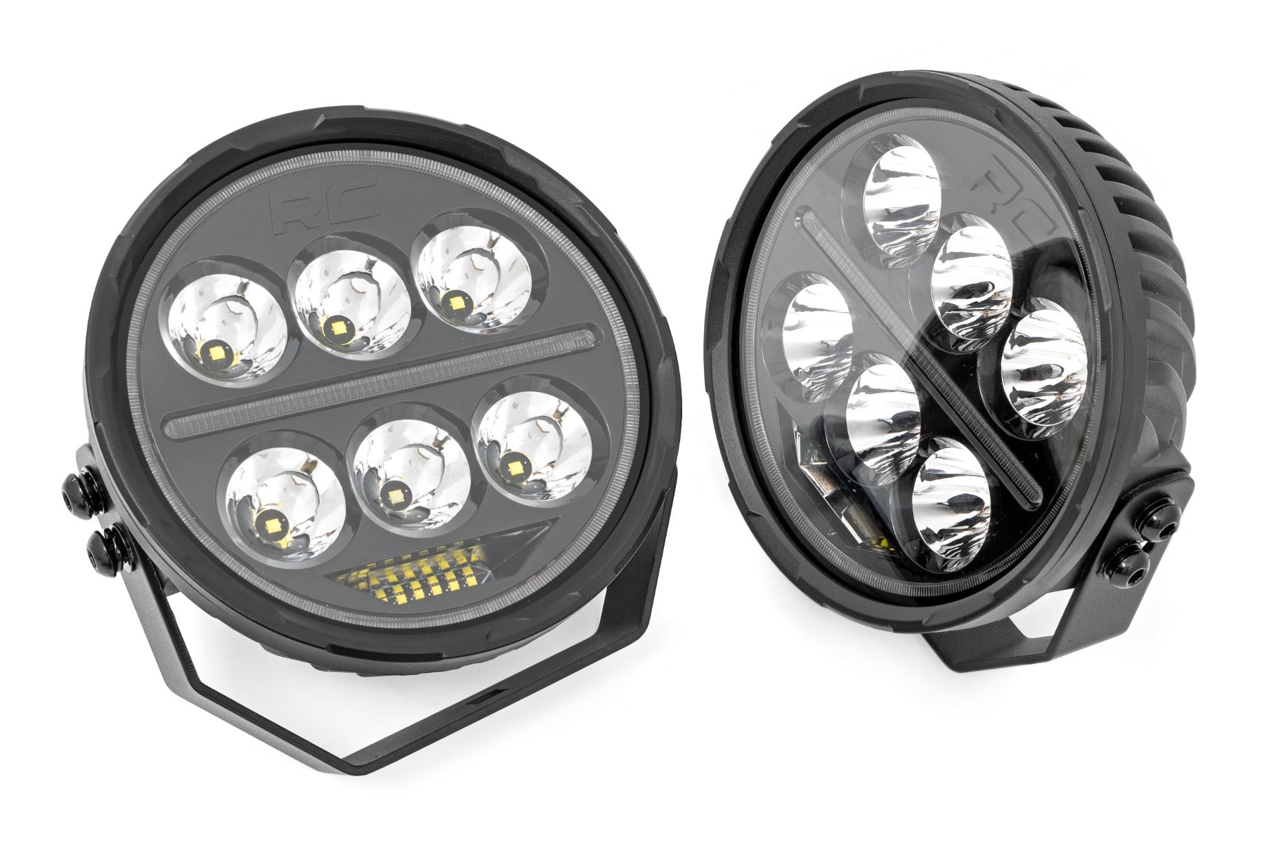 Black Series Halo LED Light Pair White/Amber DRL 6.5 Inch Round Rough Country-2