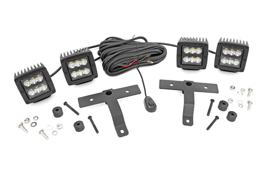 Quad LED Light Kit | Cowl Mount | 2" Black Pairs | Spot | Jeep Gladiator JT/Wrangler JL (18-24) Rough Country