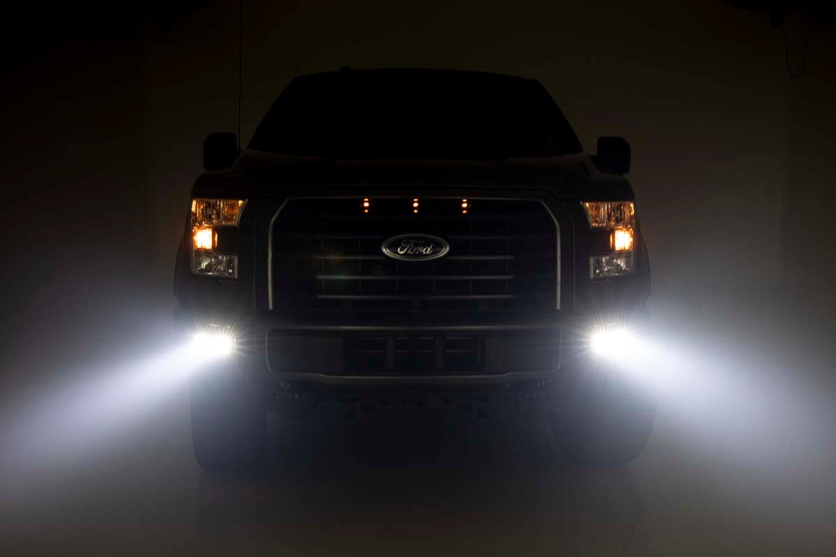 LED Light Kit Fog Mount Dual 2 Inch Black Pairs Spot Ford F-150 (15-17) Rough Country-4