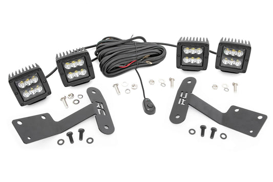LED Light Kit Ditch Mount Dual 2 Inch Black Pairs Spot Toyota Tundra (14-21) Rough Country