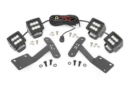 LED Light Kit Ditch Mount Dual 2 Inch Black Pairs Flood Toyota Tundra (14-21) Rough Country