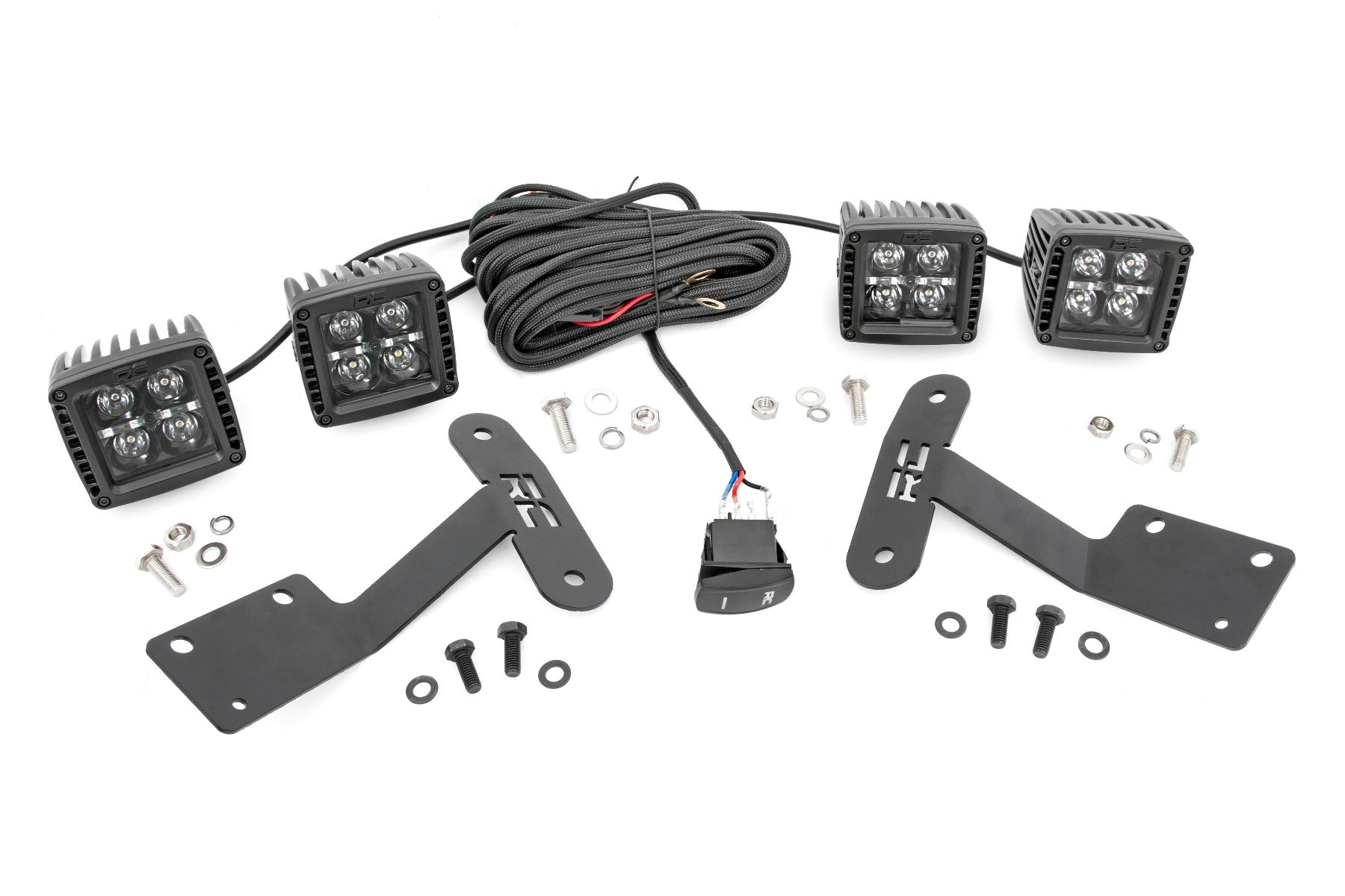 LED Light Kit Ditch Mount Dual 2 Inch Black Pairs White DRL Toyota Tundra (14-21) Rough Country