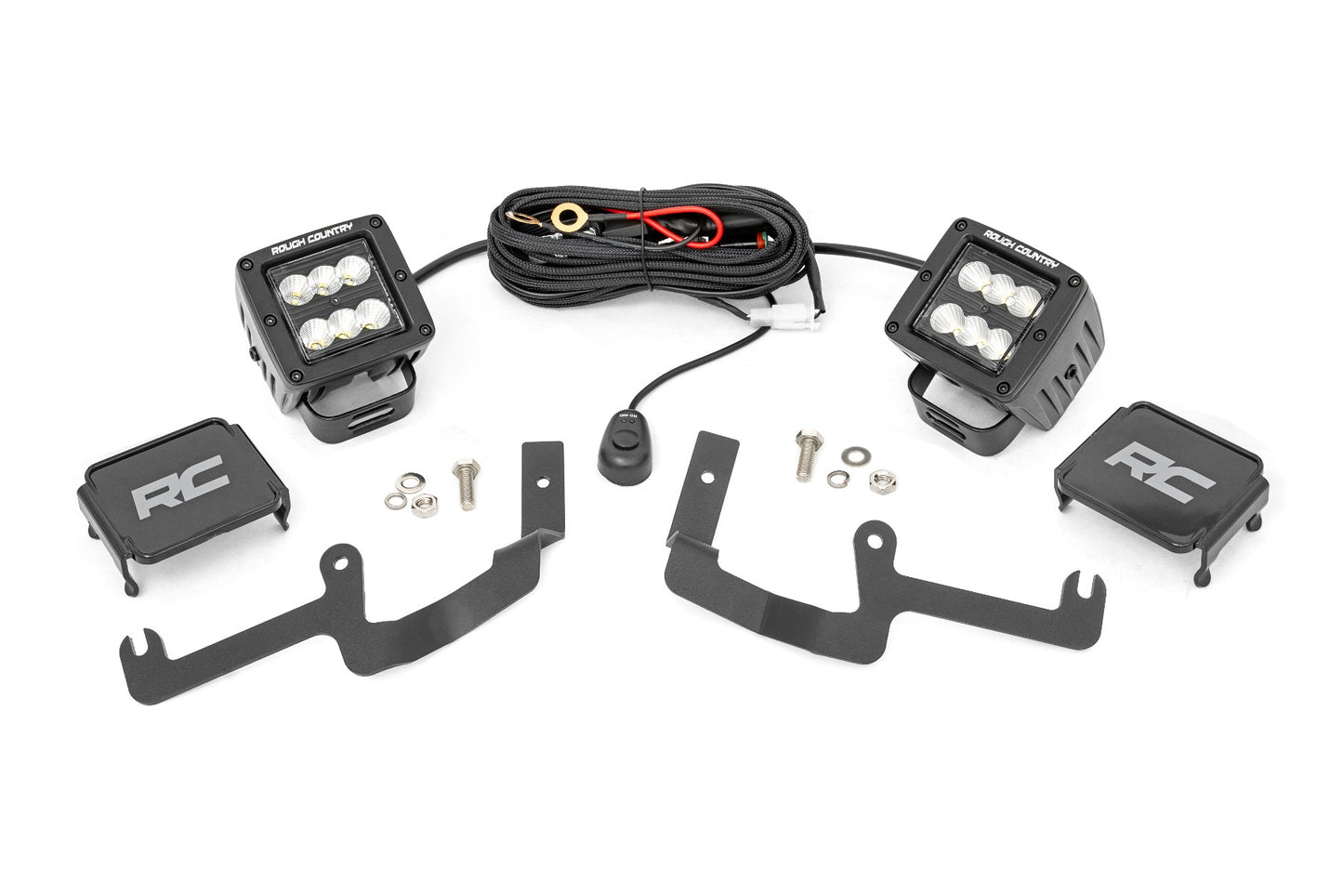 Rough Country Chevy 2-inch LED Lower Windshield Ditch Kit Black Series Flood Beam For 19-20 Silverado Rough Country
