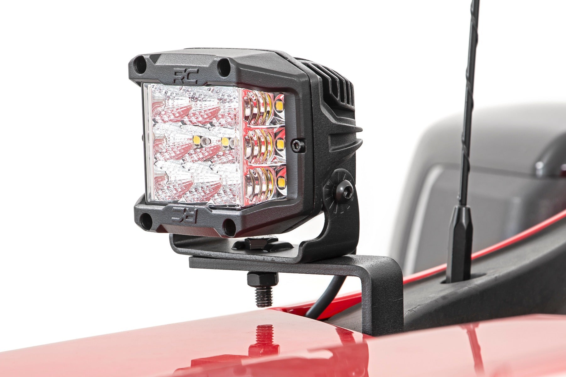 Rough Country Chevy 2-inch LED Lower Windshield Ditch Kit Black Series Flood Beam For 19-20 Silverado Rough Country