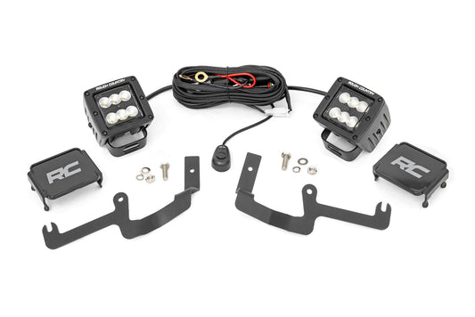 LED Light Kit Ditch Mount 2 Inch Black Pair Flood Chevy Silverado 1500 (19-26) Rough Country