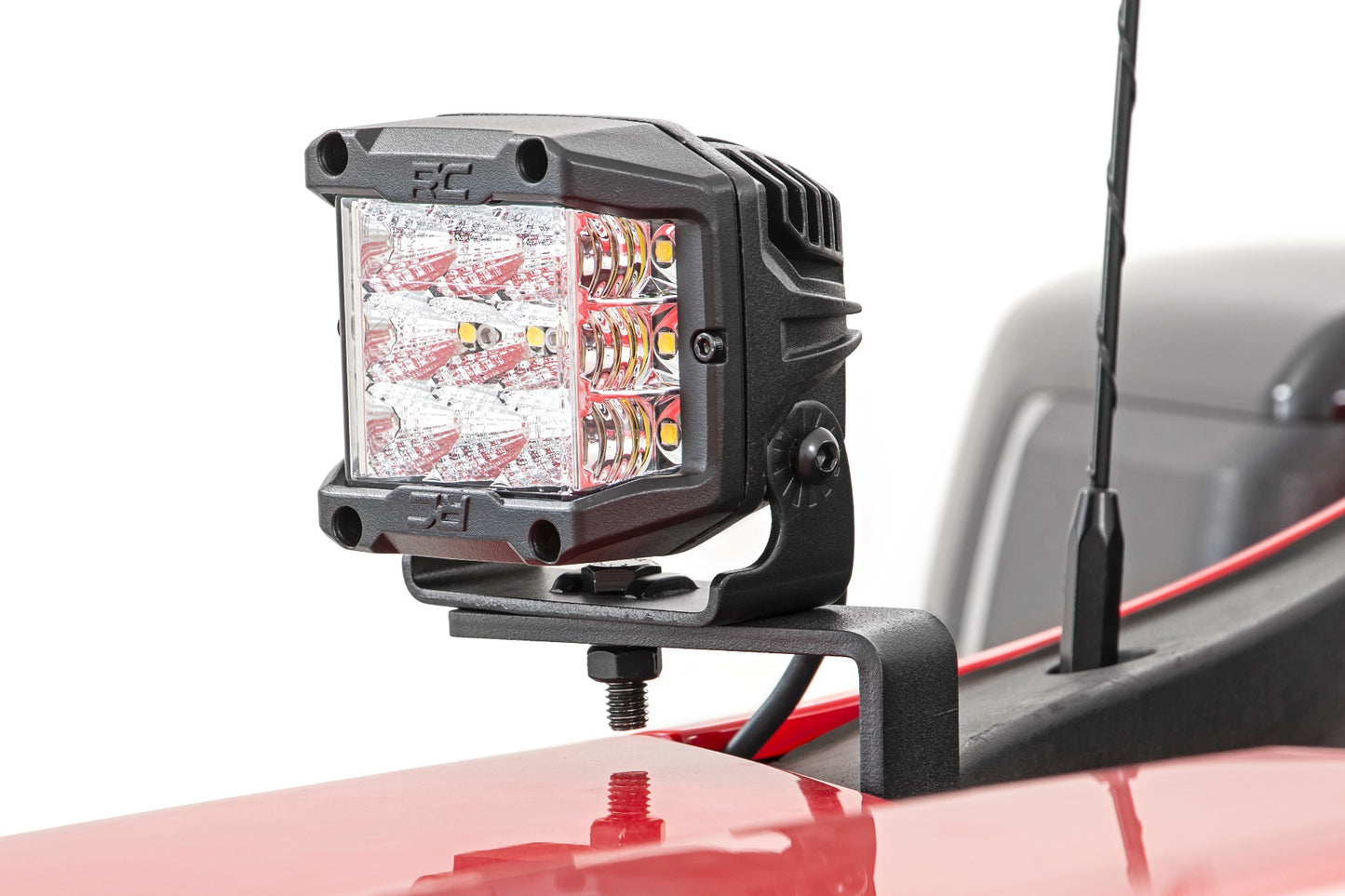 Rough Country Chevy 2-inch LED Lower Windshield Ditch Kit Black Series w/ White DRL For 19-20 Silverado Rough Country