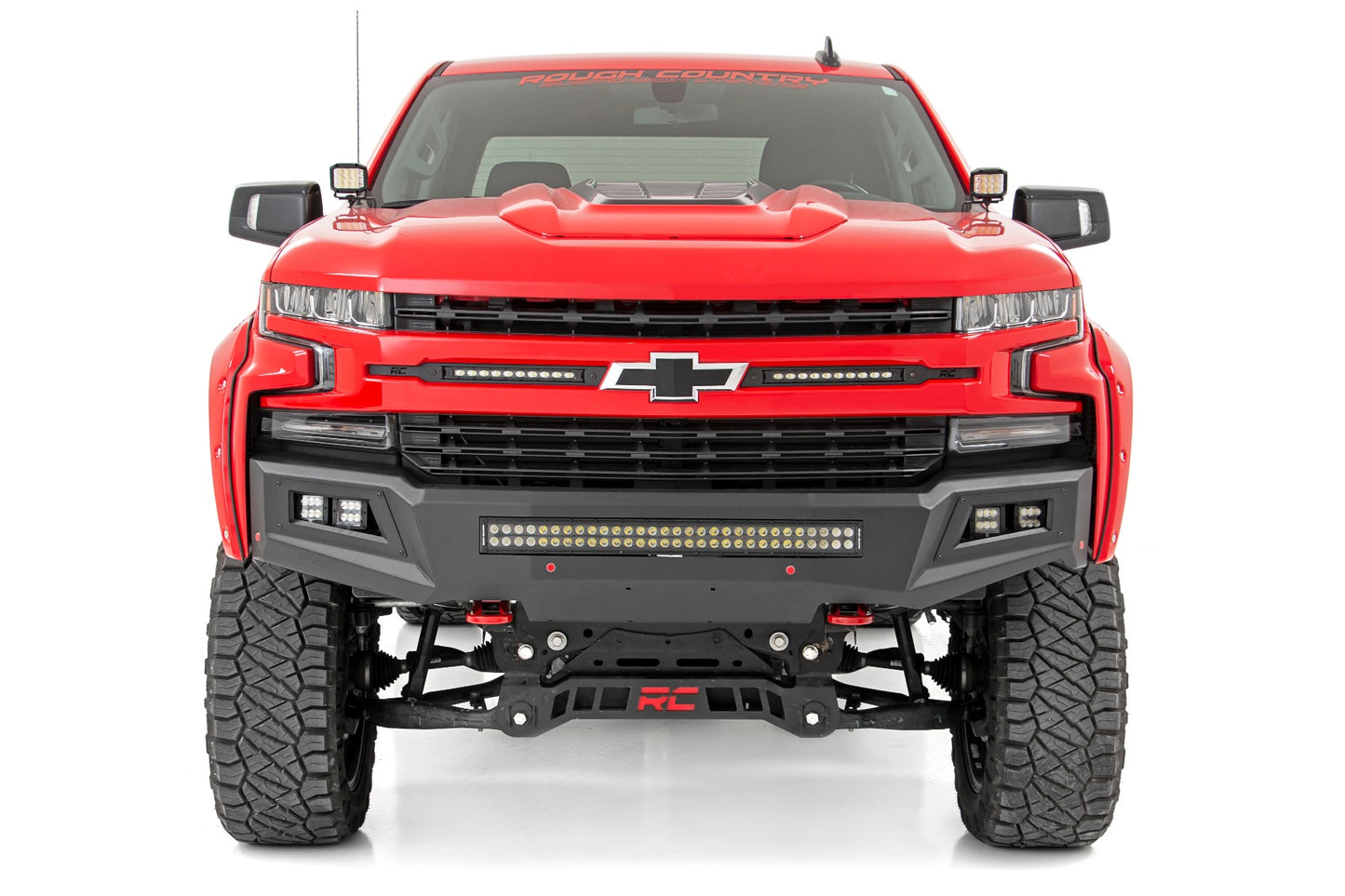 Chevy 2-inch LED Lower Windshield Ditch Kit Black Series w/ White DRL For 19-20 Silverado Rough Country-2