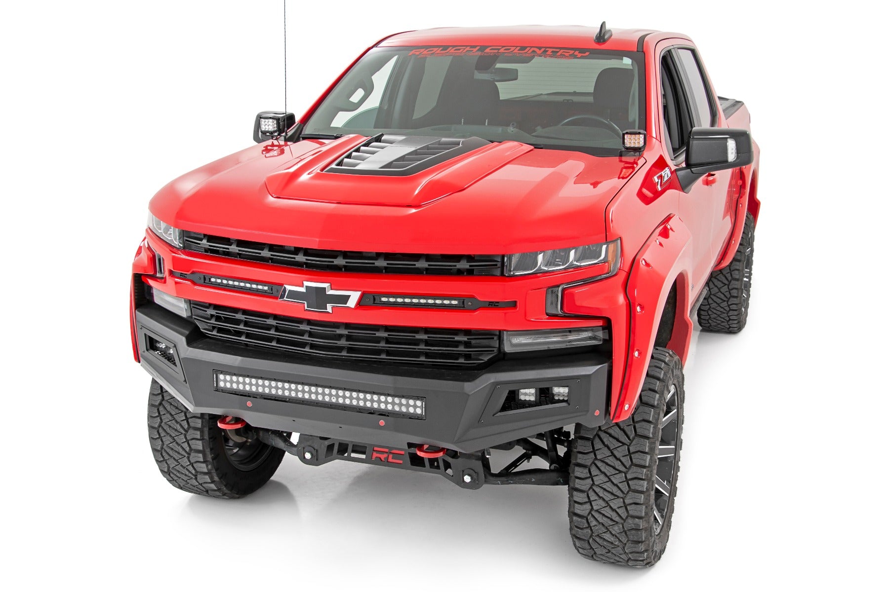 Rough Country Chevy 2-inch LED Lower Windshield Ditch Kit Black Series w/ White DRL For 19-20 Silverado Rough Country