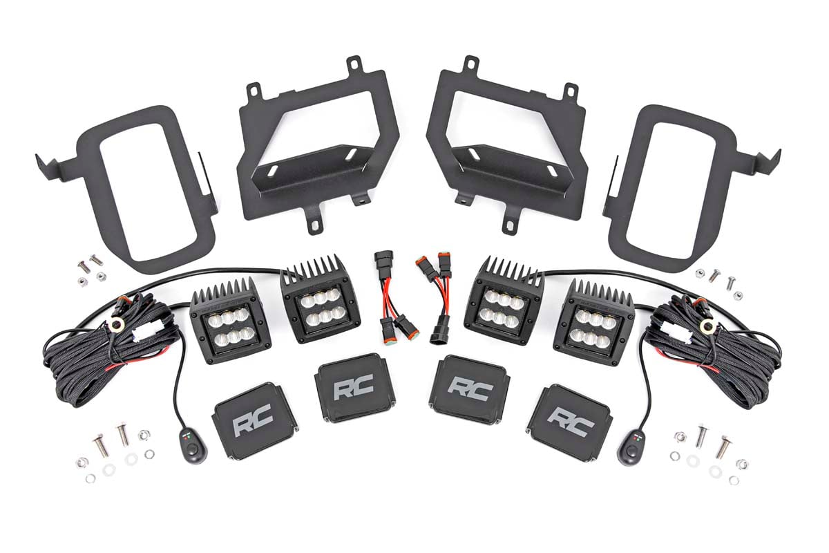 LED Light Kit Fog Mount Dual 2 Inch Black Pairs Spot/Flood Ford F-150 (15-17) Rough Country