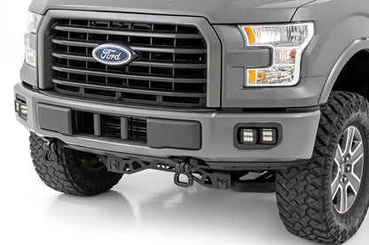 LED Light Kit Fog Mount Dual 2 Inch Black Pairs Spot/Flood Ford F-150 (15-17) Rough Country-2