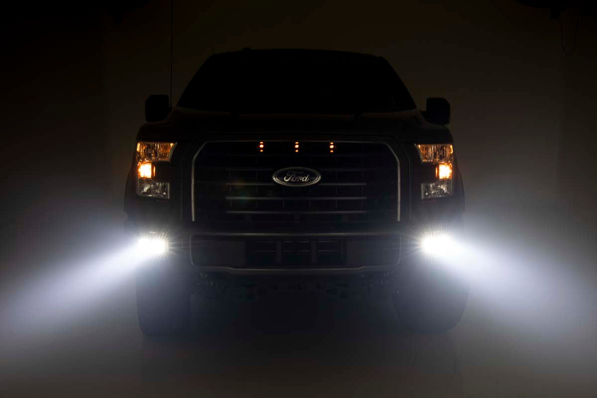 LED Light Kit Fog Mount Dual 2 Inch Black Pairs Spot/Flood Ford F-150 (15-17) Rough Country-4