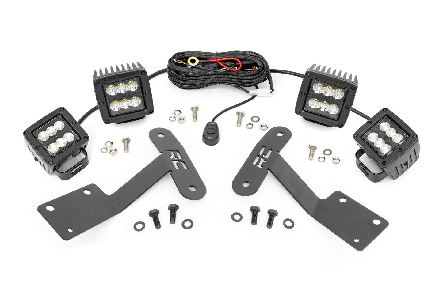 LED Light Kit Ditch Mount Dual 2 Inch Black Pairs Spot/Flood Toyota Tundra (14-21) Rough Country