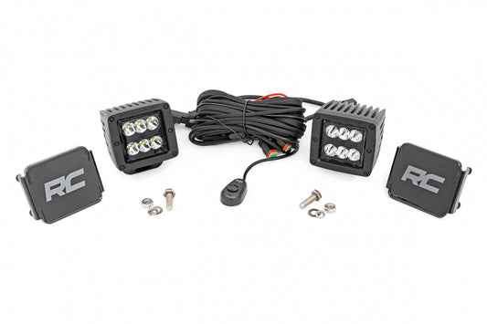 Rough Country 2 Inch Square Cree LED Lights Pair Black Series, Spot Beam Rough Country