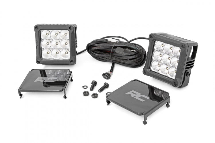 Rough Country 4 Inch Square Cree LED Lights Pair Chrome Series w/Cool White DRL Rough Country