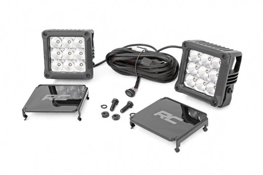 Rough Country 4 Inch Square Cree LED Lights Pair Chrome Series w/Cool White DRL Rough Country