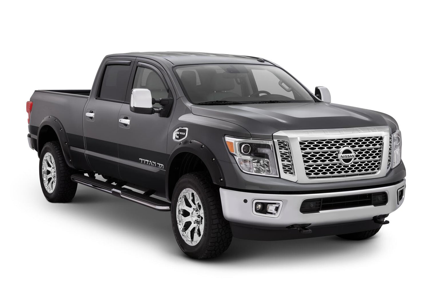 Black Pocket/Rivet Style Smooth Finish 4-Piece Fender Flare Set For 2004-2015 Nissan Titan W/O Lock Box Bushwacker-2