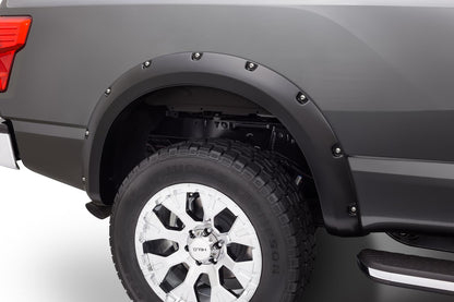 Black Pocket/Rivet Style Smooth Finish 4-Piece Fender Flare Set For 2016-2022 Nissan Titan XD Bushwacker-1