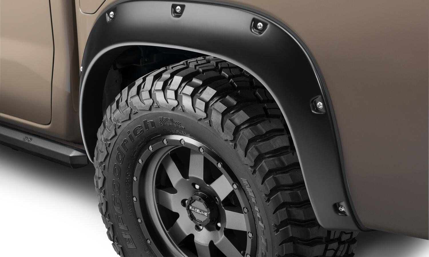 Black Pocket/Rivet Style Smooth Finish 4-Piece Fender Flare Set For 22-26 Nissan Frontier Bushwacker