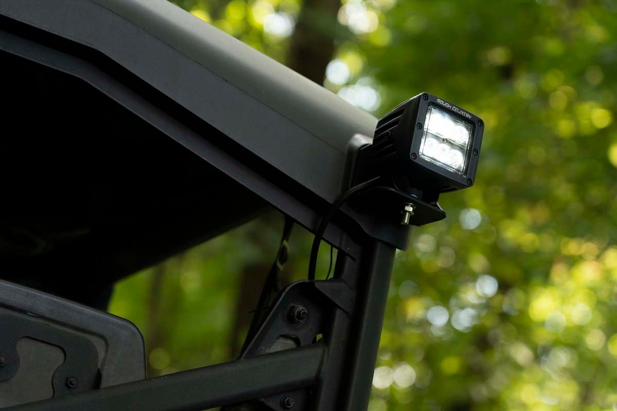 LED Light Cab Mount 2 Inch Black Pair Flood Can-Am Defender HD 5/HD 8/HD 9/HD 10 Rough Country-4