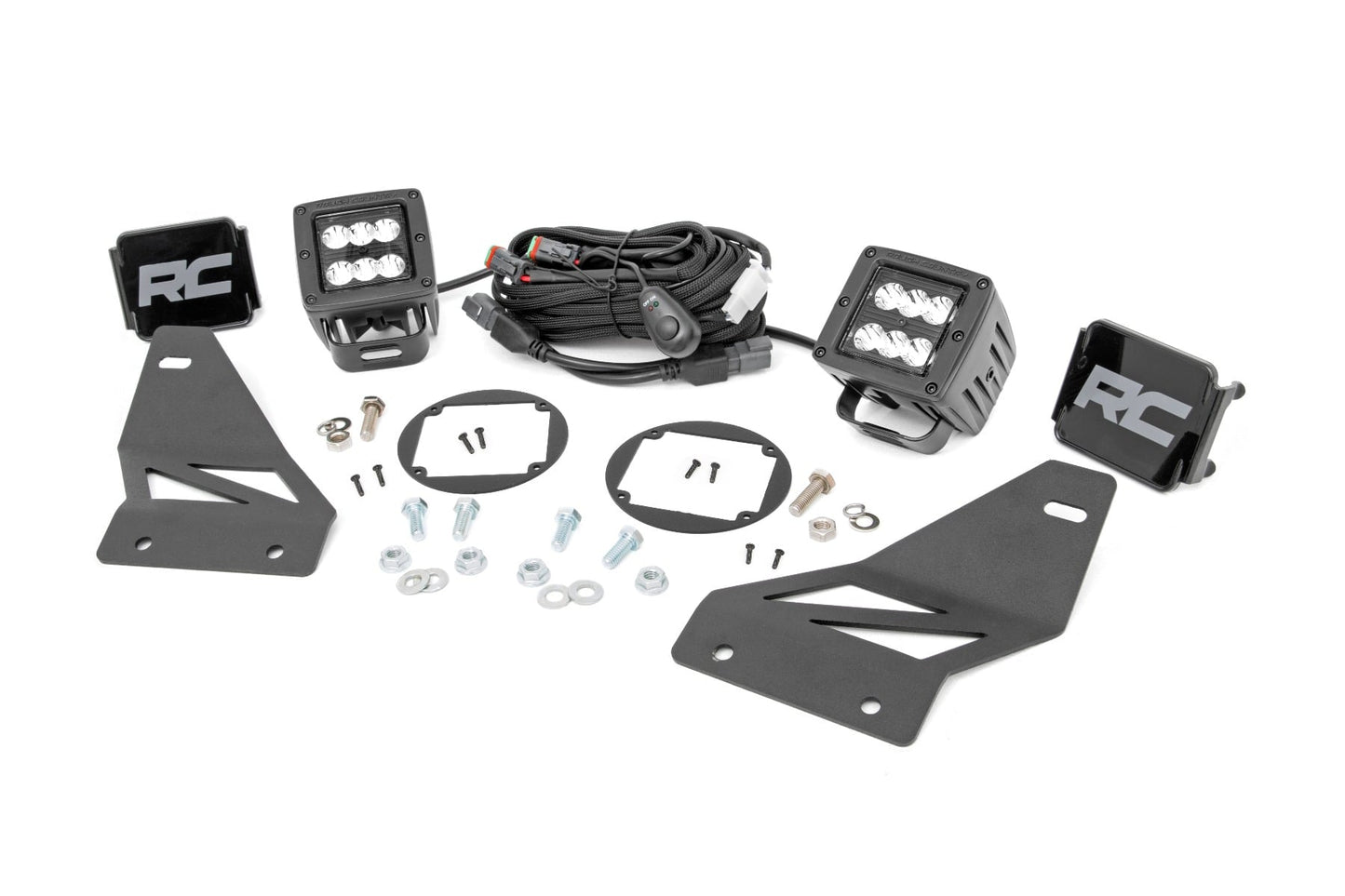 LED Light Kit Fog Mount 2 Inch Black Pair Spot Nissan Frontier (05-20) Rough Country