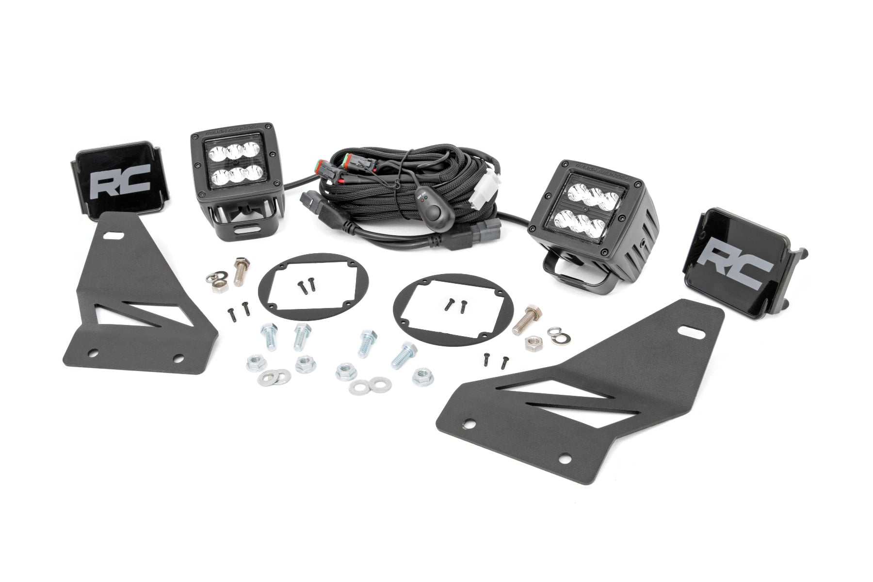 LED Light Kit Fog Mount 2 Inch Black Pair Spot Nissan Frontier (05-20) Rough Country