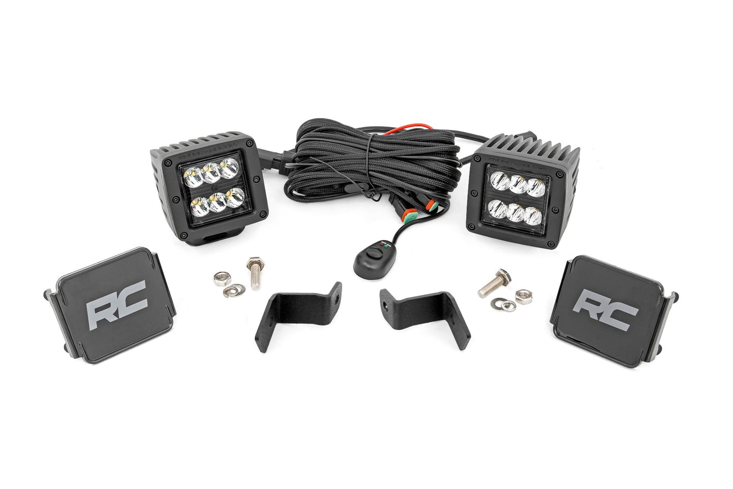 LED Light Kit Ditch Mount 2 Inch Black Pair Spot Ford F-150 (15-26)/F-150 Lightning (22-26) Rough Country