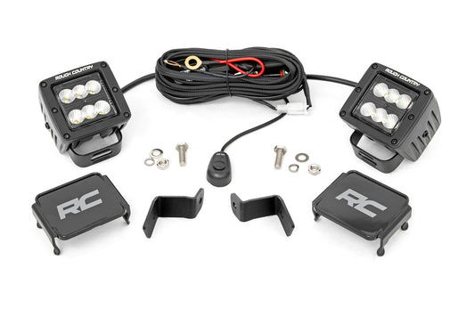 LED Light Kit Ditch Mount 2 Inch Black Pair Flood Ford F-150 (15-26)/F-150 Lightning (22-26) Rough Country