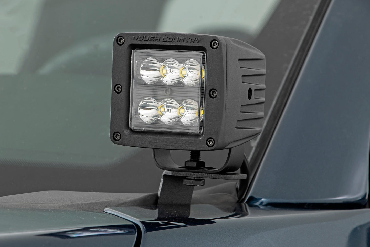 LED Light Kit Ditch Mount 2 Inch Black Pair Flood Ford F-150 (15-26)/F-150 Lightning (22-26) Rough Country-1