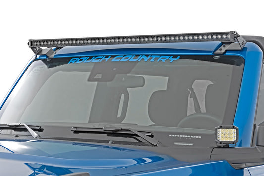 LED Light Kit Upper Windshield 50 Inch Black Single Row Ford Bronco (21-25) Rough Country-1