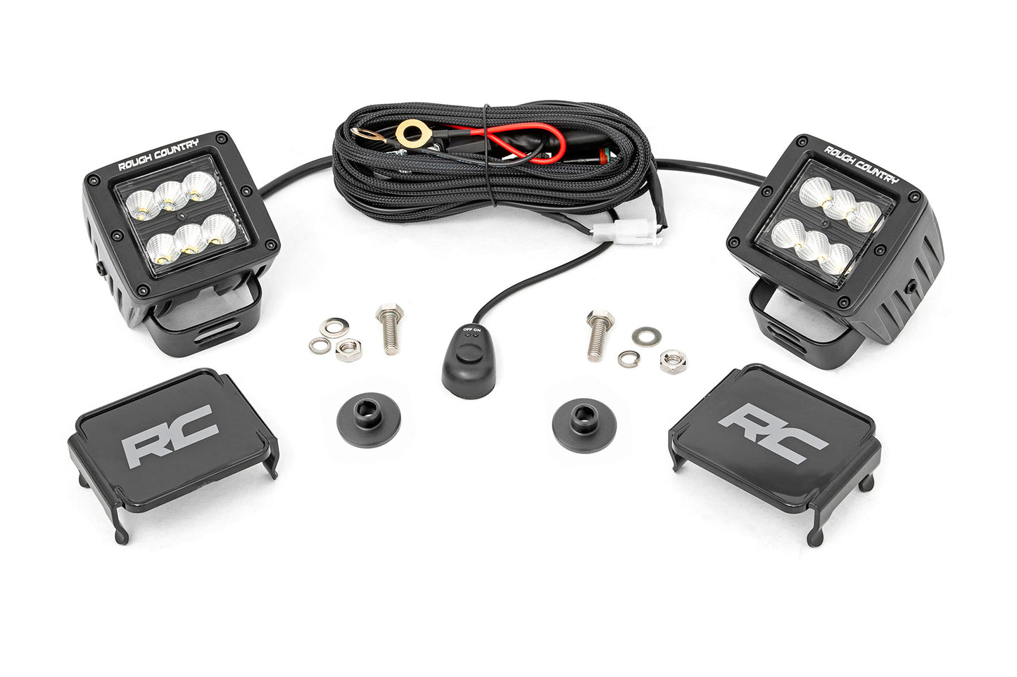 Rough Country LED Light Ditch Mount 2 Inch Black Series Pair Flood Pattern 21-Up Ford Bronco Rough Country