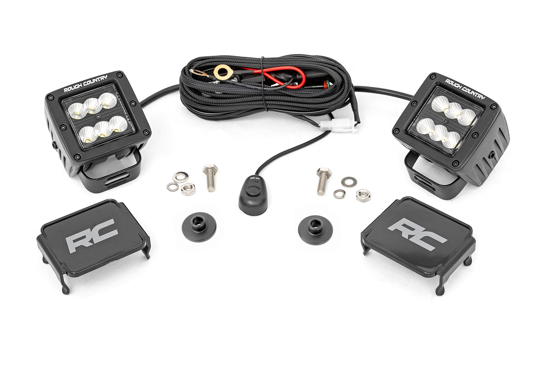 Rough Country LED Light Ditch Mount 2 Inch Black Series Pair Flood Pattern 21-Up Ford Bronco Rough Country